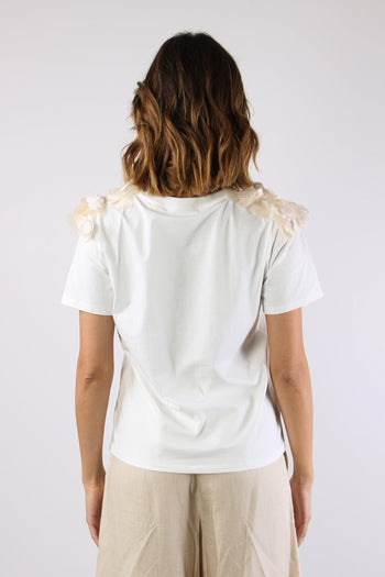 T-shir Applicazione Fiore Spalla Bianco - 5