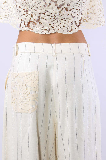 Pantalone Cropped Gessato Burro - 8