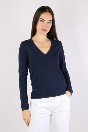 Maglia Scavo V Inserto Lurex Blu Navy - 2
