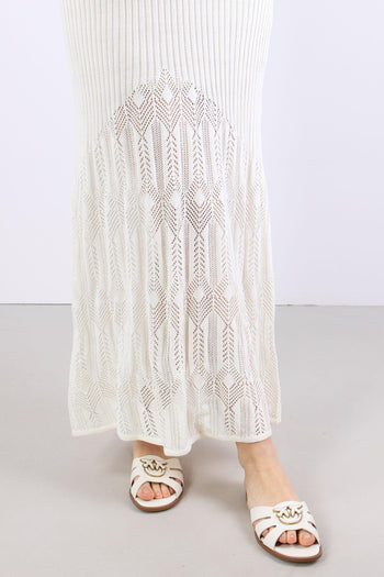 Abito Lungo Macrame Bianco Lana - 8