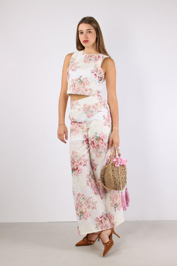 Pantalone Sangallo Fantasia Fiori Bianco/rosa - 5