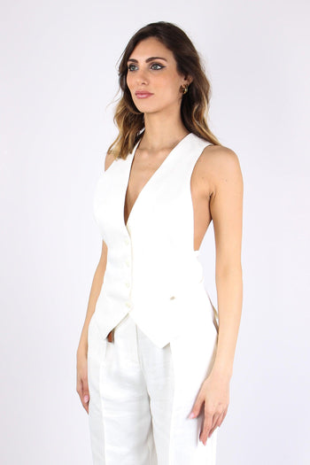 Gilet Misto Lino Avorio - 3