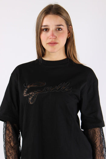 T-shirt Cotone Logo Pizzo Nero - 4