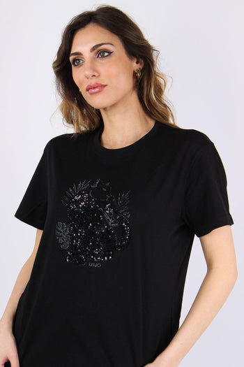 T-shirt Stampa Strass Nero Panther - 7