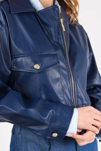 Giubbotto Corto Ecopelle Blu - 8