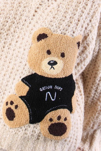 Maglia Misto Mohair Patch Orso Beige - 7