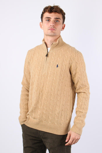 Pullover Mezza Zip Lana Trecce Camel Melange - 4