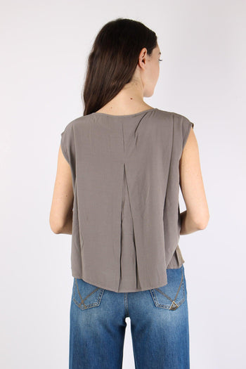 Top Smanicato Ricami Lurex Tortora - 3