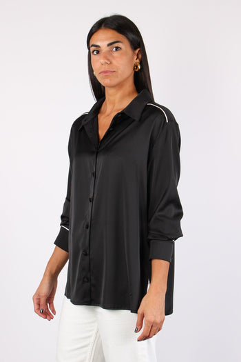 Camicia Effetto Raso Piping Nero - 2