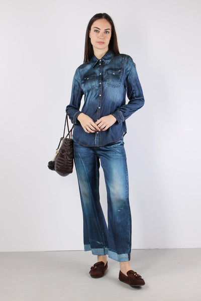 Jeans Stampa Digitale Rottture Blu Denim