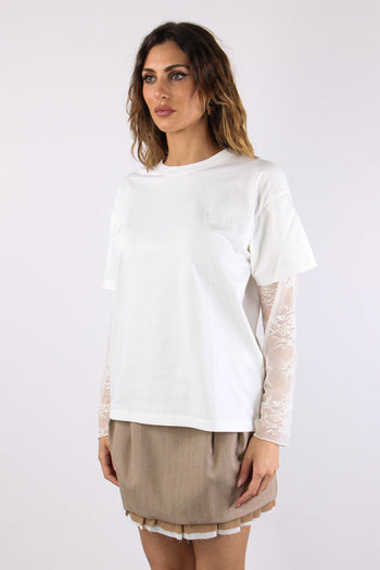 T-shirt Manica Pizzo Bianco - 3