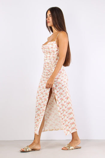 Abito Arriccio Fantasia Fiori Bianco - 3