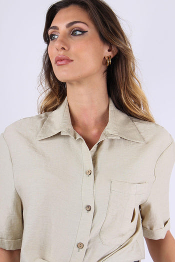 Camicia Corta Tasche Misto Lin Salvia - 7