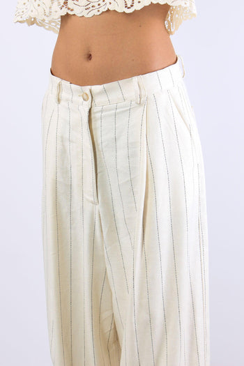 Pantalone Cropped Gessato Burro - 6