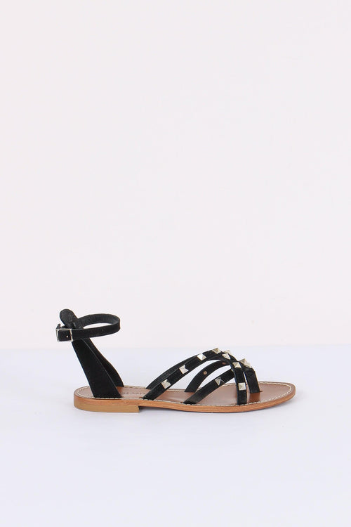 Sandalo Incrocio Borchie Nero