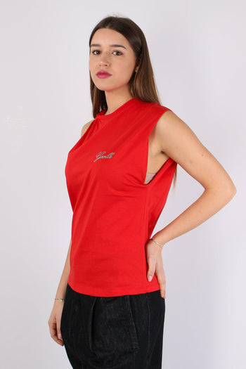 T-shirt Asimmetrica Logo Stras Rosso - 2