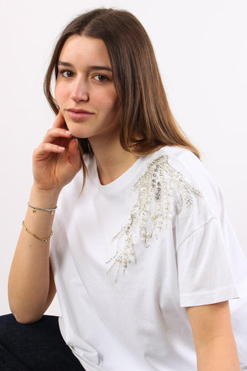 T-shirt Applicazione Spalla Bianco - 6