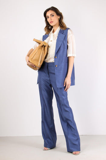 Pantalone Dritto Shantung Cerul - 5