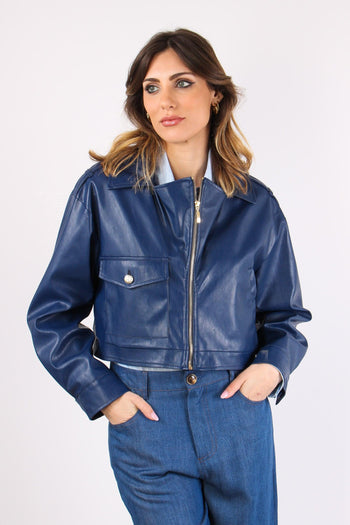 Giubbotto Corto Ecopelle Blu - 2