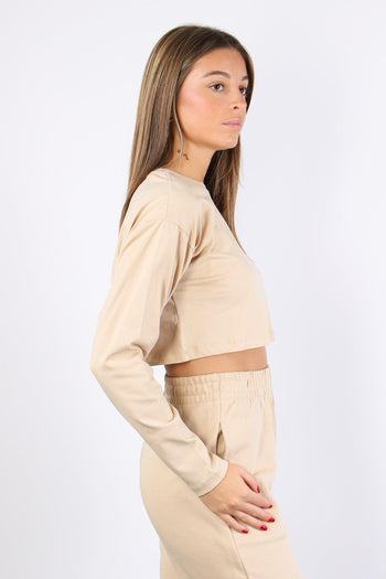 T-shirt Crop Cotone Nocciola - 4