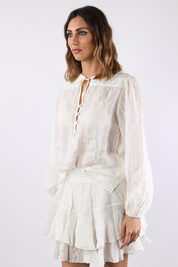Blusa Ricami Laccetto Collo Panna - 3