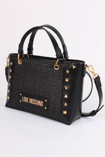 Shopping Mini Paglia Borchie Nero/nero - 2