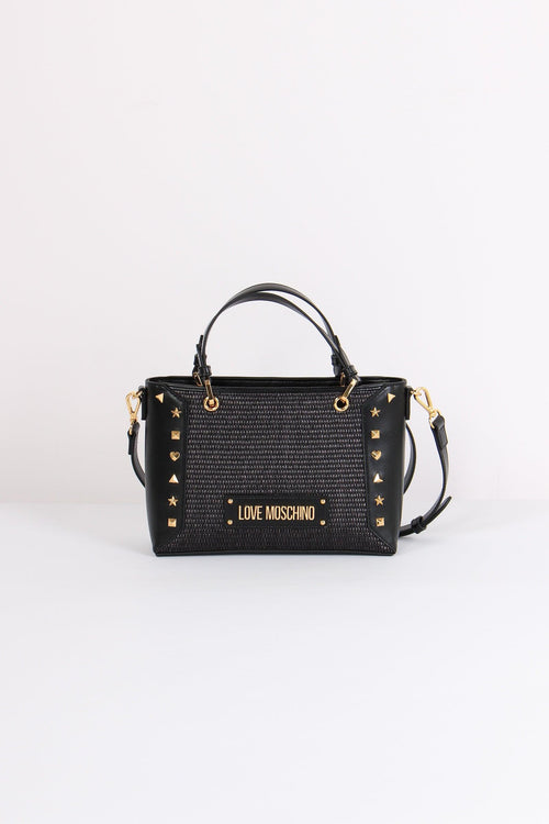 Shopping Mini Paglia Borchie Nero/nero