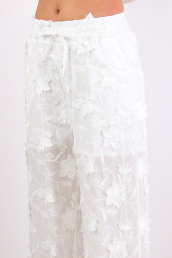Pantalone Applicazione Fiori Bianco - 7