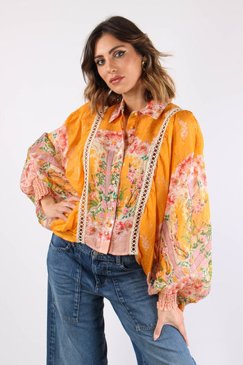 Camicia Cropped Manica Ampia Arancio - 2