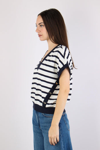 Maglia Smanicata Riga White/blue - 3