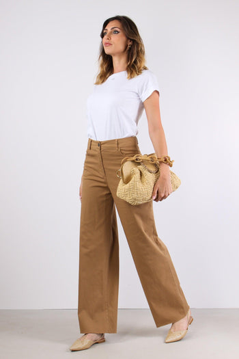 Pantalone Cotone Gamba Larga Cammello - 5