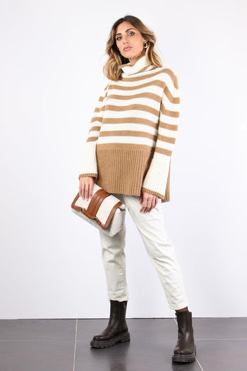 Maglia Riga Spacchi Cammello/latte - 4