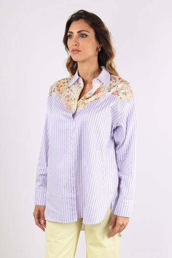 Camicia Riga Inserto Fantasia Bianco/lilla - 3