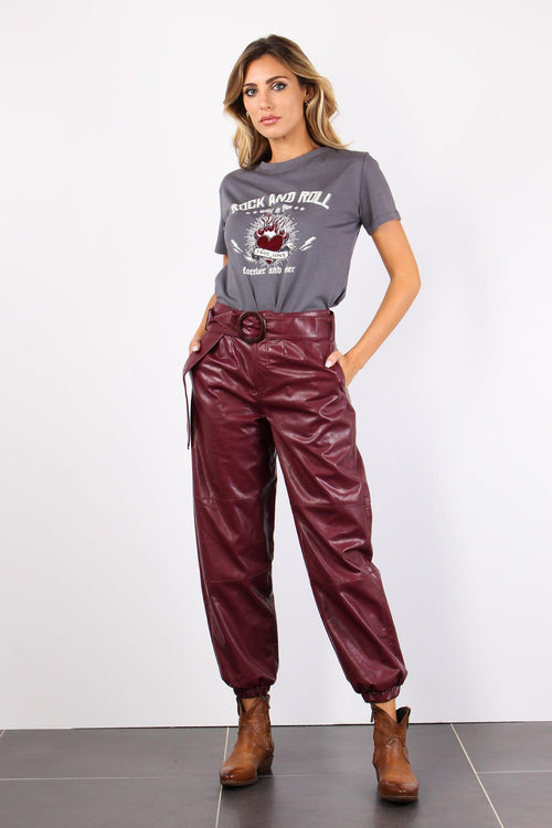 Pantalone Ecopelle Cintura Dark Wine