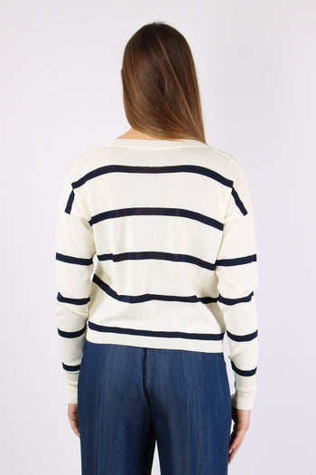 Maglia Righe Scollo V Schiena Panna/blu - 4