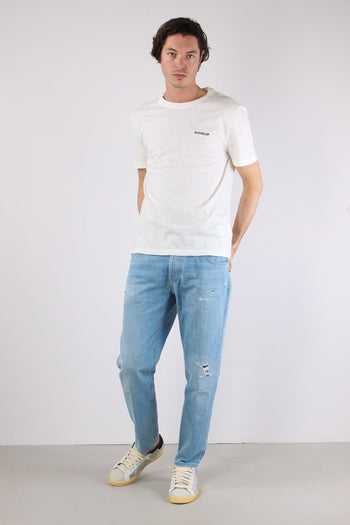 T-shirt Cotone Fiammato Logo Patch Alabastro - 6