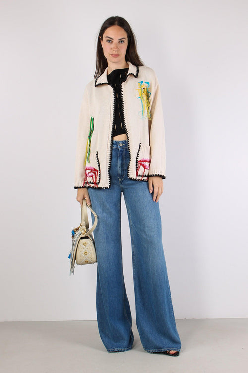 Cardigan Ricami Panna
