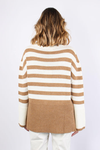 Maglia Riga Spacchi Cammello/latte - 3