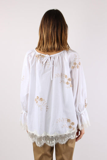Blusa Scollo Barca Ricamo Fior Bianco - 5