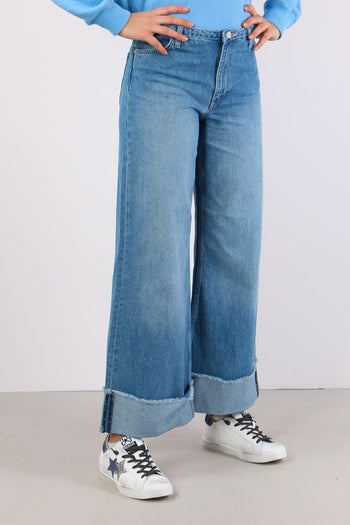 Denim Maxi Risvolto Cinta Bassa Denim Medio - 5