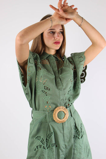 Camicia Lino Ricamo Verde - 9