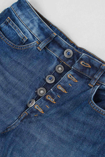Koons Denim Micro Rotture Bottone Gioiello Denim Medio - 2