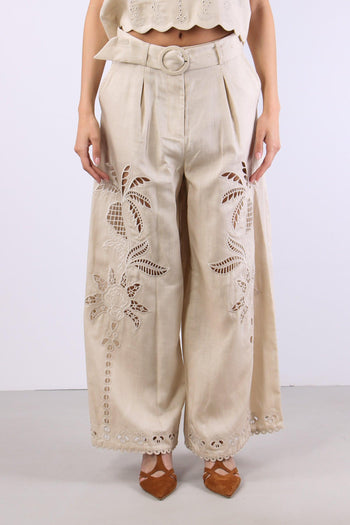 Pantalone Lino Palazzo Pences Ecru - 2