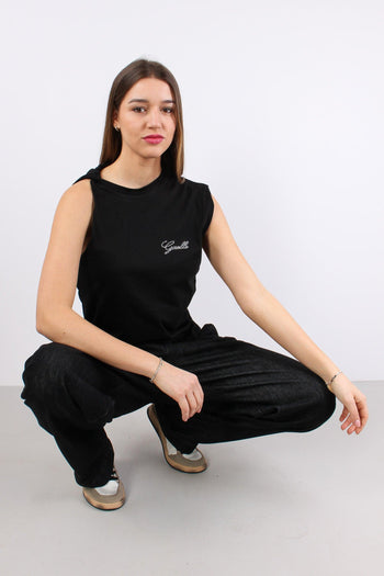 T-shirt Asimmetrica Logo Stras Nero - 3