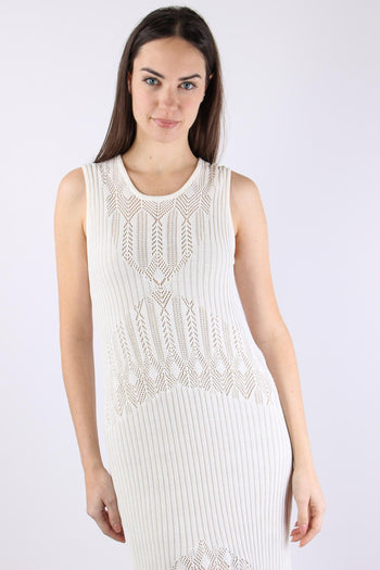 Abito Lungo Macrame Bianco Lana - 7