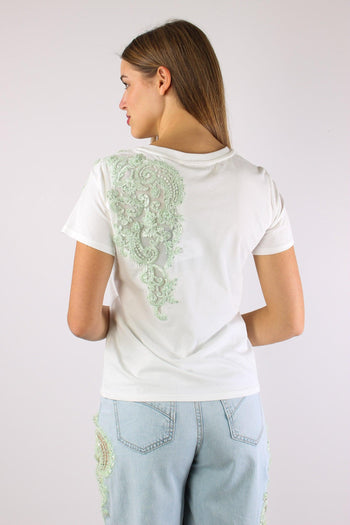 T-shrit Inserto Pizzo Paillettes Bianco - 5