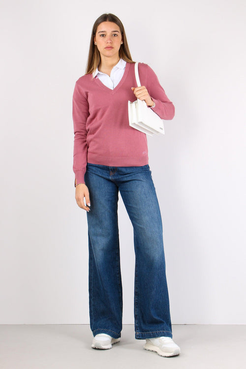 Maglia Scollo V Cotone Rosa