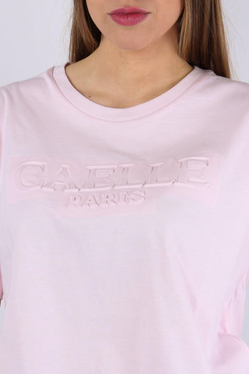T-shirt Crop Logo Tono Su Tono Rosa - 5