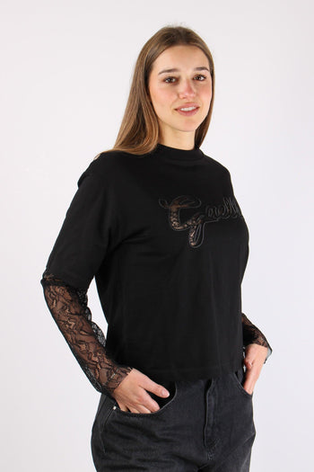 T-shirt Cotone Logo Pizzo Nero - 7