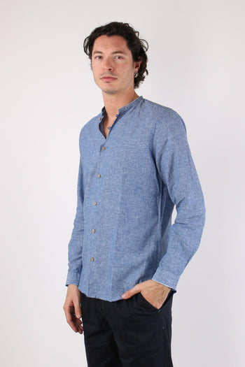Camicia Lino Coreana Blu - 3